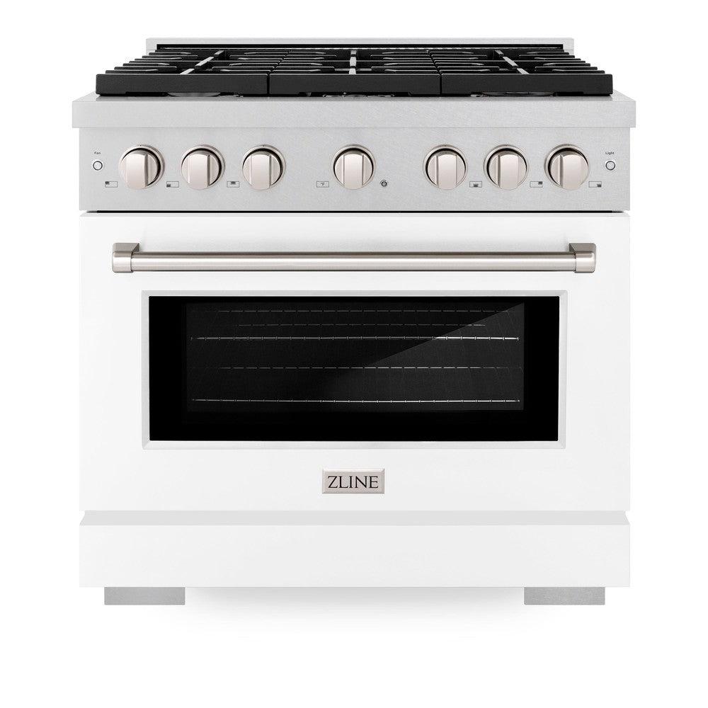 ZLINE 36 in. 5.2 cu. ft. Paramount Dual Fuel Range with 6 Burner Gas Cooktop and Electric Convection Oven in DuraSnow' Stainless Steel with White Matte Door (SDRS-WM-36)