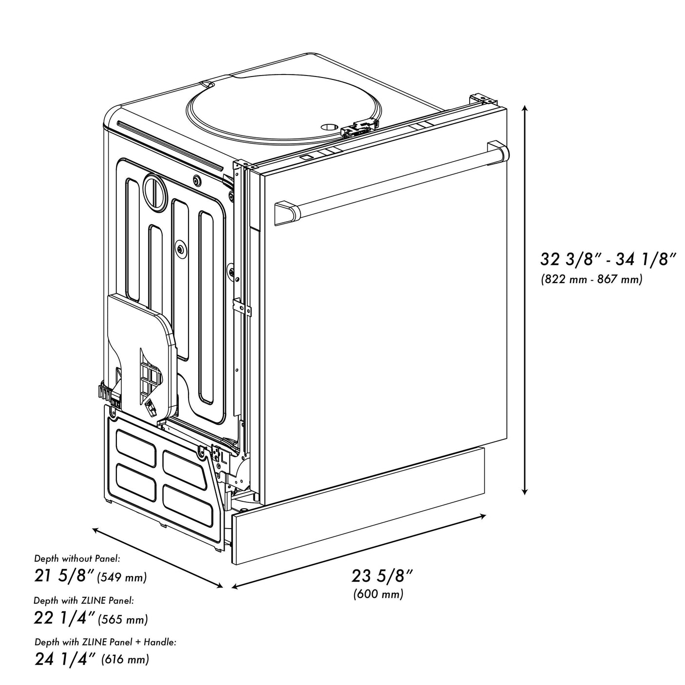 ZLINE 24 in. Top Control Dishwasher with Stainless Steel Tub and Traditional Style Handle, 52dBa (DW-24) [Color: White Matte]