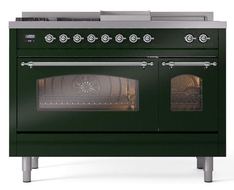 Nostalgie II 48 Inch Dual Fuel Liquid Propane Freestanding Range in Emerald Green with Chrome Trim