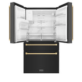 ZLINE 36" Autograph Edition 21.6 cu. ft Freestanding French Door Refrigerator with Water and Ice Dispenser in Fingerprint Resistant Black Stainless Steel with Accents (RFMZ-W-36-BS) [Color: Champagne Bronze Accents]