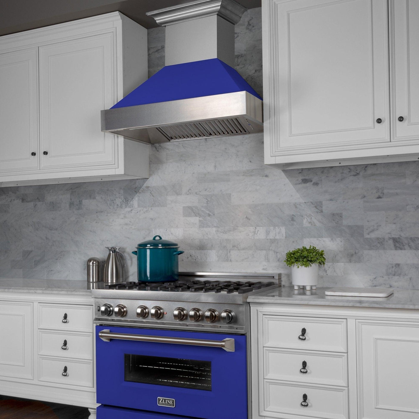 ZLINE Ducted DuraSnow Stainless Steel Range Hood with Blue Matte Shell (8654BM)