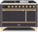 Majestic II 48 Inch Dual Fuel Liquid Propane Freestanding Range in Matte Graphite with Brass Trim