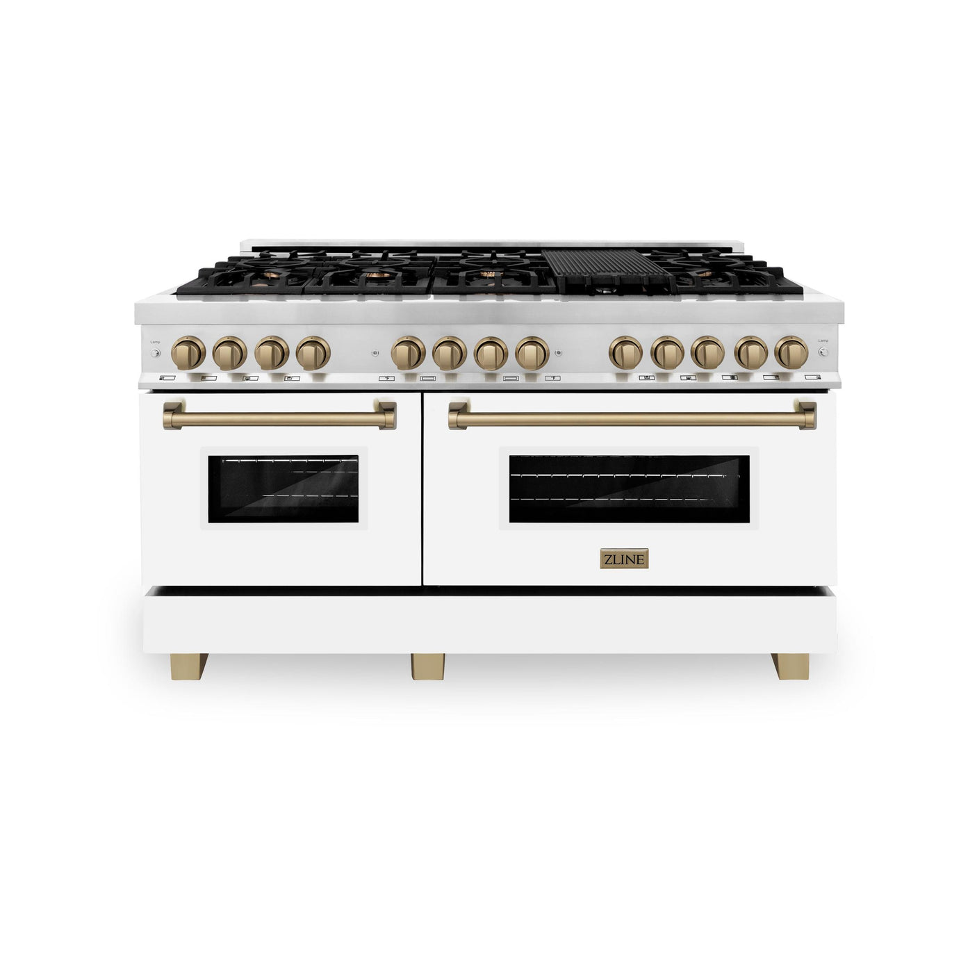 ZLINE Autograph Edition 60" 7.4 cu. ft. Dual Fuel Range with Gas Stove and Electric Oven in Stainless Steel with White Matte Door and Accents (RAZ-WM-60) [Color: Champagne Bronze]