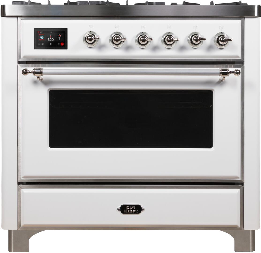 Majestic II 36 Inch Dual Fuel Liquid Propane Freestanding Range in White with Chrome Trim