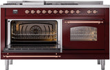 Nostalgie II 60 Inch Dual Fuel Liquid Propane Freestanding Range in Burgundy with Copper Trim