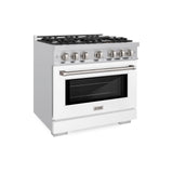 ZLINE 36 in. 5.2 cu. ft. Select Dual Fuel Range with 6 Burner Gas Cooktop and Electric Convection Oven in Stainless Steel with White Matte Door (HDR-WM-36)