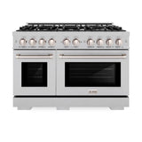 ZLINE 48 in. 6.7 cu. ft. Select Double Oven Gas Range with 8 Burner Cooktop in DuraSnow' Stainless Steel (HGRS-48)