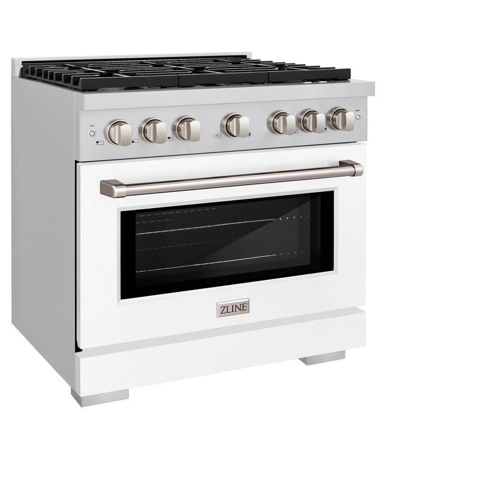 ZLINE 36 in. 5.2 cu. ft. Paramount Dual Fuel Range with 6 Burner Gas Cooktop and Electric Convection Oven in Stainless Steel with White Matte Door (SDR-WM-36)