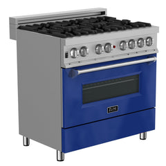 ZLINE 36 in. Professional Dual Fuel Range in DuraSnow Stainless Steel with Color Door Finishes (RAS-SN-36) [Color: Blue Gloss]