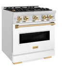 ZLINE Autograph Edition 30 in. 4.2 cu. ft. Classic Dual Fuel Range with 4 Burner Gas Cooktop and Electric Convection Oven in DuraSnow' Stainless Steel with White Matte Door and Polished Gold Accents (CDRSZ-WM-30-G)