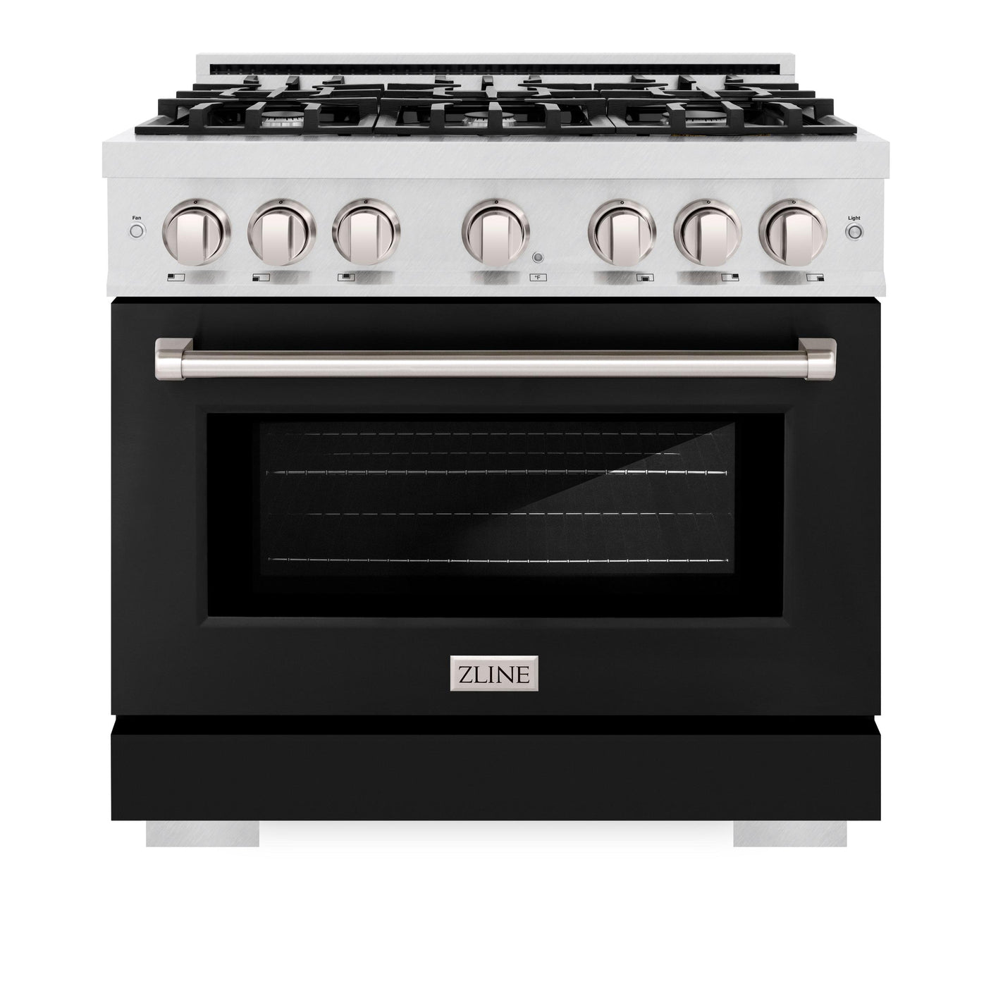 ZLINE 36 in. 5.2 cu. ft. Select Gas Range with 6 Burner Cooktop and Convection Gas Oven in DuraSnow' Stainless Steel with Black Matte Door (HGRS-BLM-36)