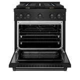 ZLINE 30 in. 4.2 cu. ft. Paramount Dual Fuel Range with Gas Cooktop and Electric Convection Oven in Black Stainless Steel with 4 Brass Burners (SDRB-BR-30)