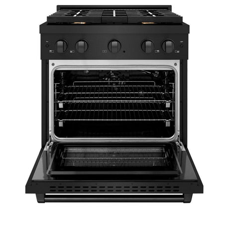 ZLINE 30 in. 4.2 cu. ft. Paramount Dual Fuel Range with Gas Cooktop and Electric Convection Oven in Black Stainless Steel with 4 Brass Burners (SDRB-BR-30)