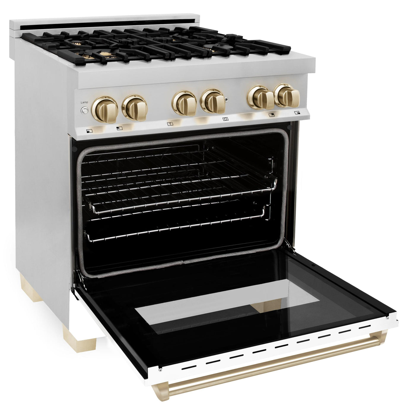 ZLINE Autograph Edition 30 in. 4.0 cu. ft. Dual Fuel Range with Gas Stove and Electric Oven in Stainless Steel with White Matte Door and Accents (RAZ-WM-30) [Color: Gold]