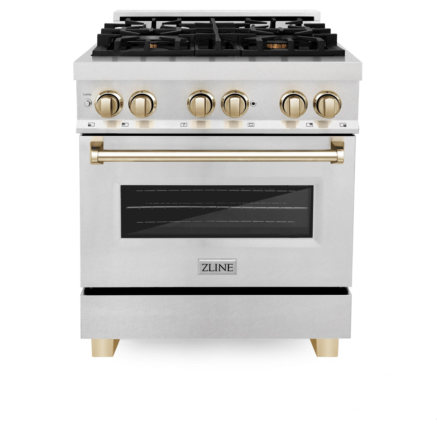 ZLINE Autograph Edition 30" 4.0 cu. ft. Dual Fuel Range with Gas Stove and Electric Oven in DuraSnow Stainless Steel with Accents (RASZ-SN-30) [Color: Gold]