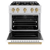 ZLINE Autograph Edition 30 in. 4.2 cu. ft. Classic Gas Range with 4 Burner Cooktop and Convection Gas Oven in DuraSnow' Stainless Steel with White Matte Door and Champagne Bronze Accents (CGRSZ-WM-30-CB)