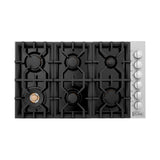 ZLINE 36" Gas Cooktop with 6 Gas Brass Burners and Black Porcelain Top (RC-BR-36-PBT)