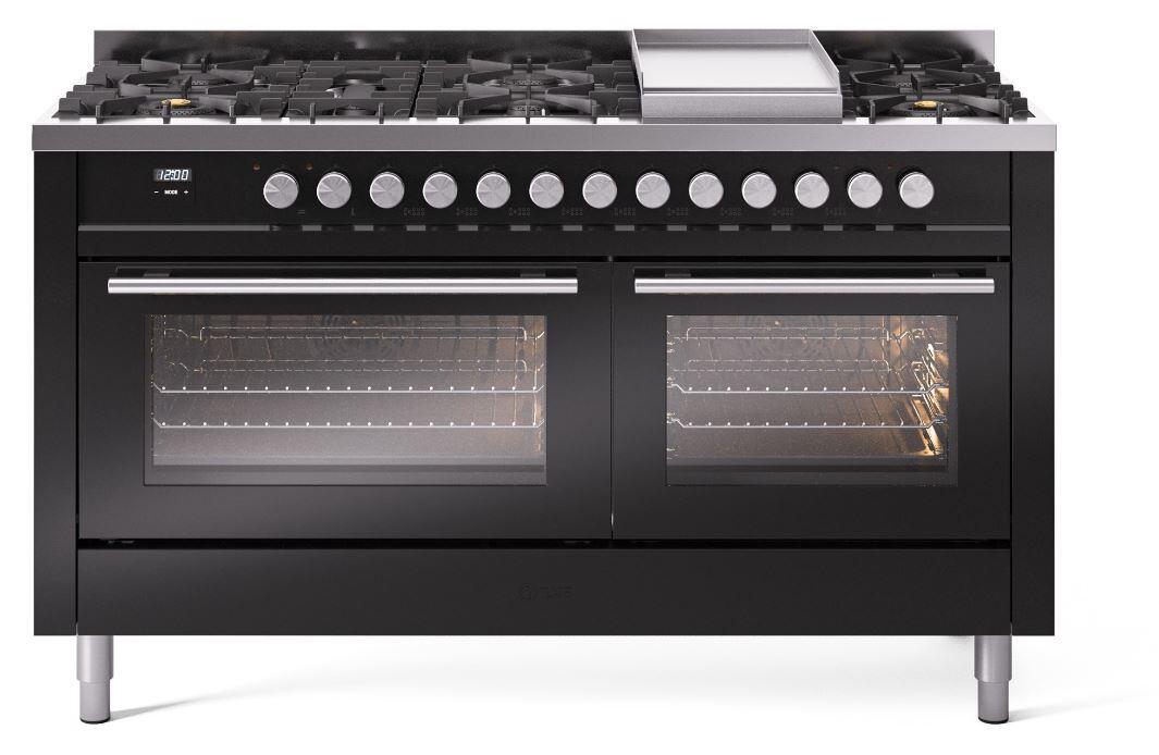 Professional Plus II 60 Inch Dual Fuel Natural Gas Freestanding Range in Glossy Black with Trim