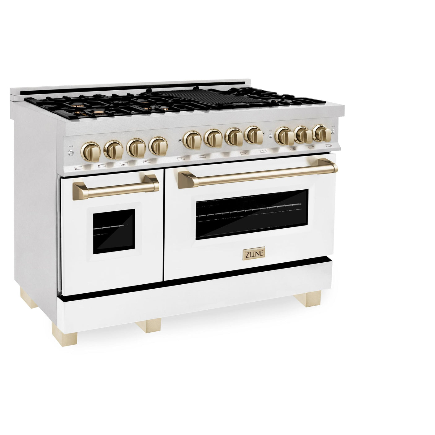 ZLINE Autograph Edition 48" 6.0 cu. ft. Range with Gas Stove and Gas Oven in DuraSnow Stainless Steel with White Matte Door (RGSZ-WM-48) [Color: Champagne Bronze]