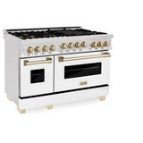 ZLINE Autograph Edition 48" 6.0 cu. ft. Range with Gas Stove and Gas Oven in DuraSnow Stainless Steel with White Matte Door (RGSZ-WM-48) [Color: Gold]