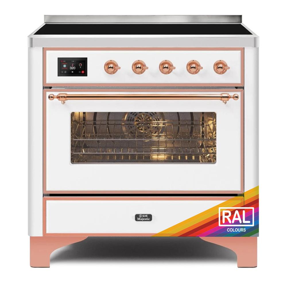 ILVE Majestic II 36 UMI09NS3RAP Freestanding Electric Range with Induction Single Oven with Triple Glass Door in RAL Color with Copper knobs