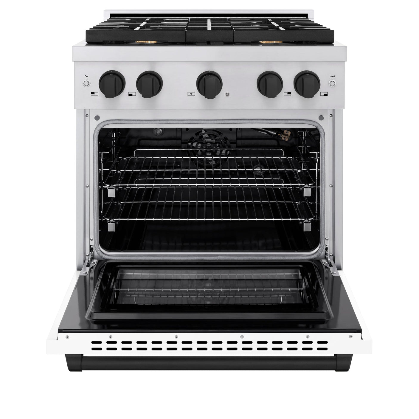 ZLINE Autograph Edition 30 in. 4.2 cu. ft. 4 Burner Gas Range with Convection Gas Oven in Stainless Steel with White Matte Door and Matte Black Accents (SGRZ-WM-30-MB)