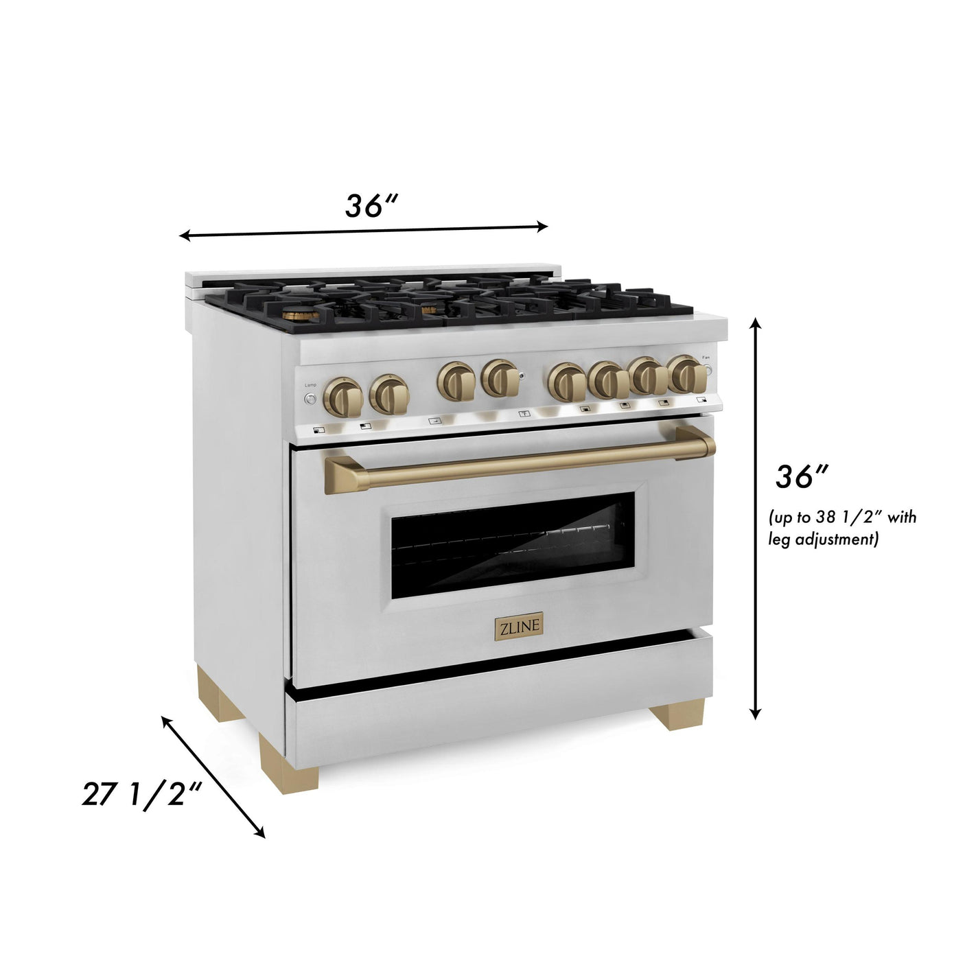 ZLINE Autograph Edition 36" 4.6 cu. ft. Range with Gas Stove and Gas Oven in Stainless Steel with Accents (RGZ-36) [Color: Champagne Bronze]