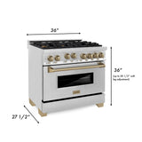 ZLINE Autograph Edition 36" 4.6 cu. ft. Range with Gas Stove and Gas Oven in Stainless Steel with Accents (RGZ-36) [Color: Champagne Bronze]