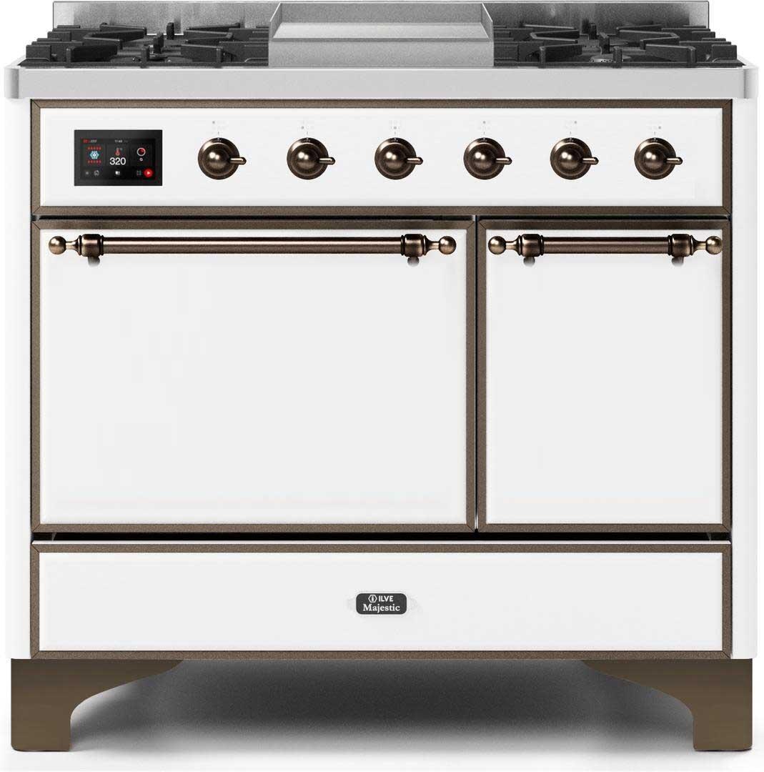 Majestic II 40 Inch Dual Fuel Natural Gas Freestanding Range in White with Bronze Trim