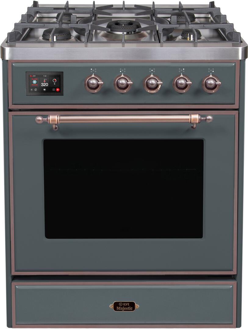 Majestic II 30 Inch Dual Fuel Natural Gas Freestanding Range in Blue Grey with Bronze Trim