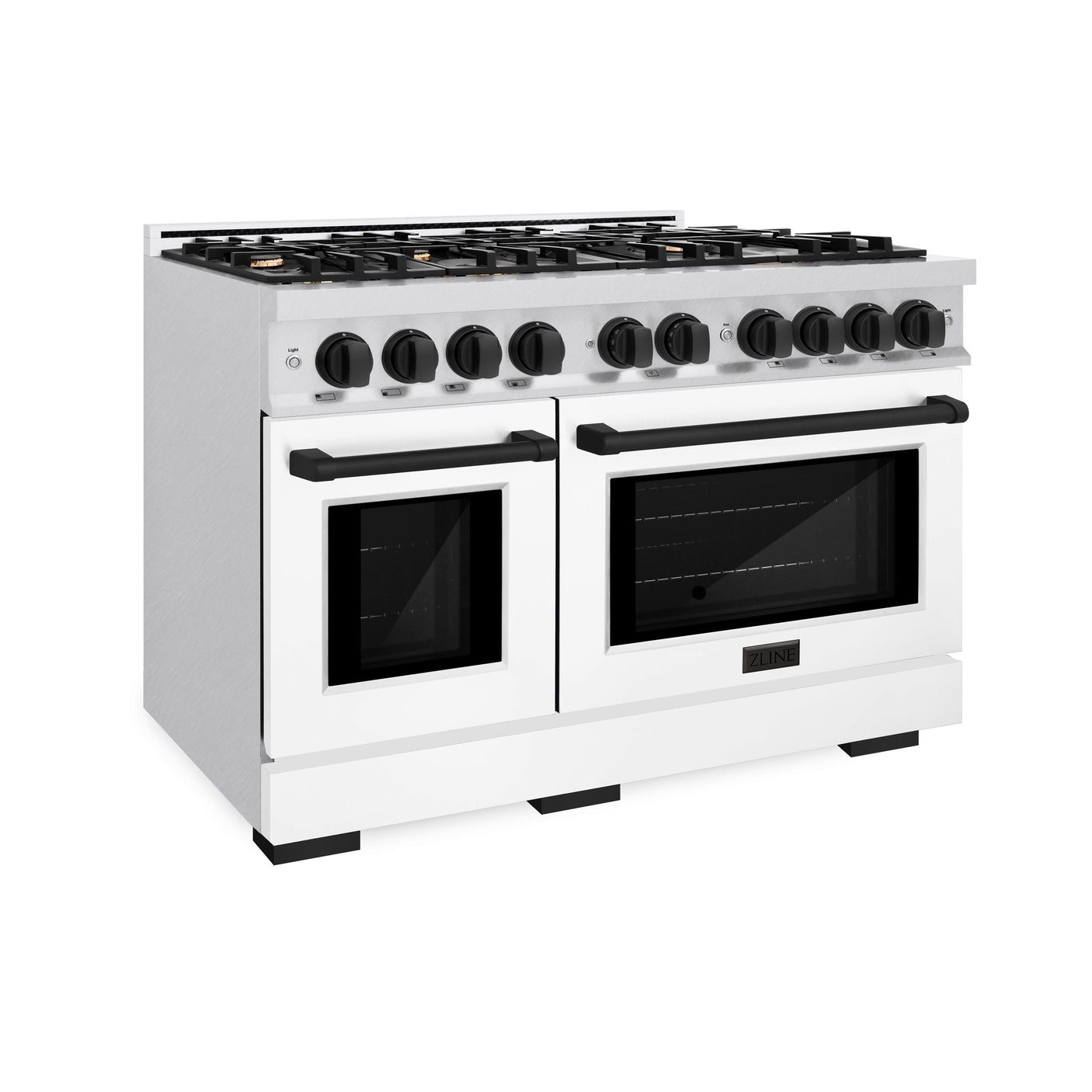 ZLINE Autograph Edition 48 in. 6.7 cu. ft. Select Double Oven Gas Range with 8 Burner Cooktop in DuraSnow' Stainless Steel with White Matte Doors and Matte Black Accents (HGRSZ-WM-48-MB)