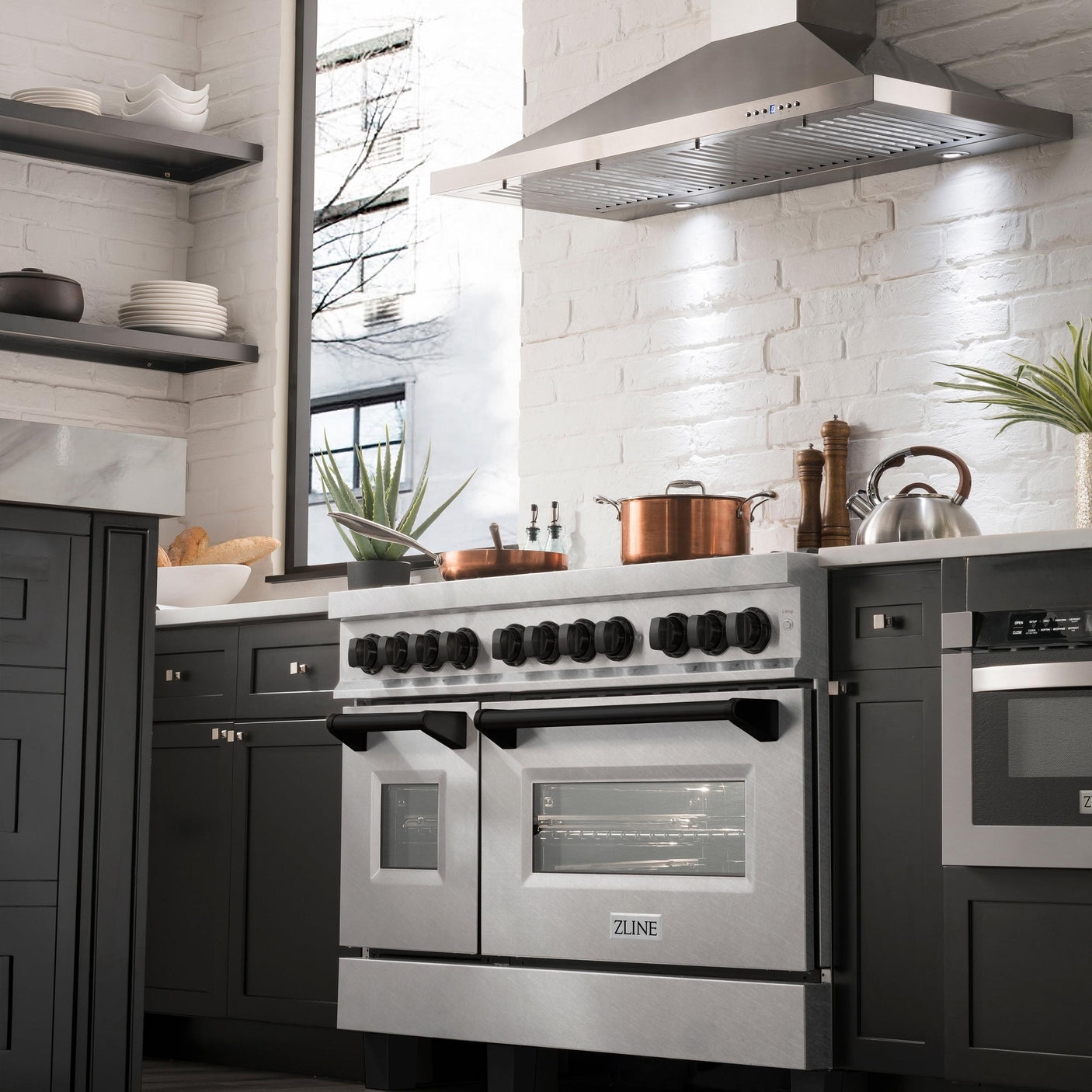 ZLINE Autograph Edition 48" 6.0 cu. ft. Dual Fuel Range with Gas Stove and Electric Oven in DuraSnow Stainless Steel (RASZ-SN-48) [Color: Matte Black]