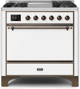 Majestic II 36 Inch Dual Fuel Liquid Propane Freestanding Range in White with Bronze Trim