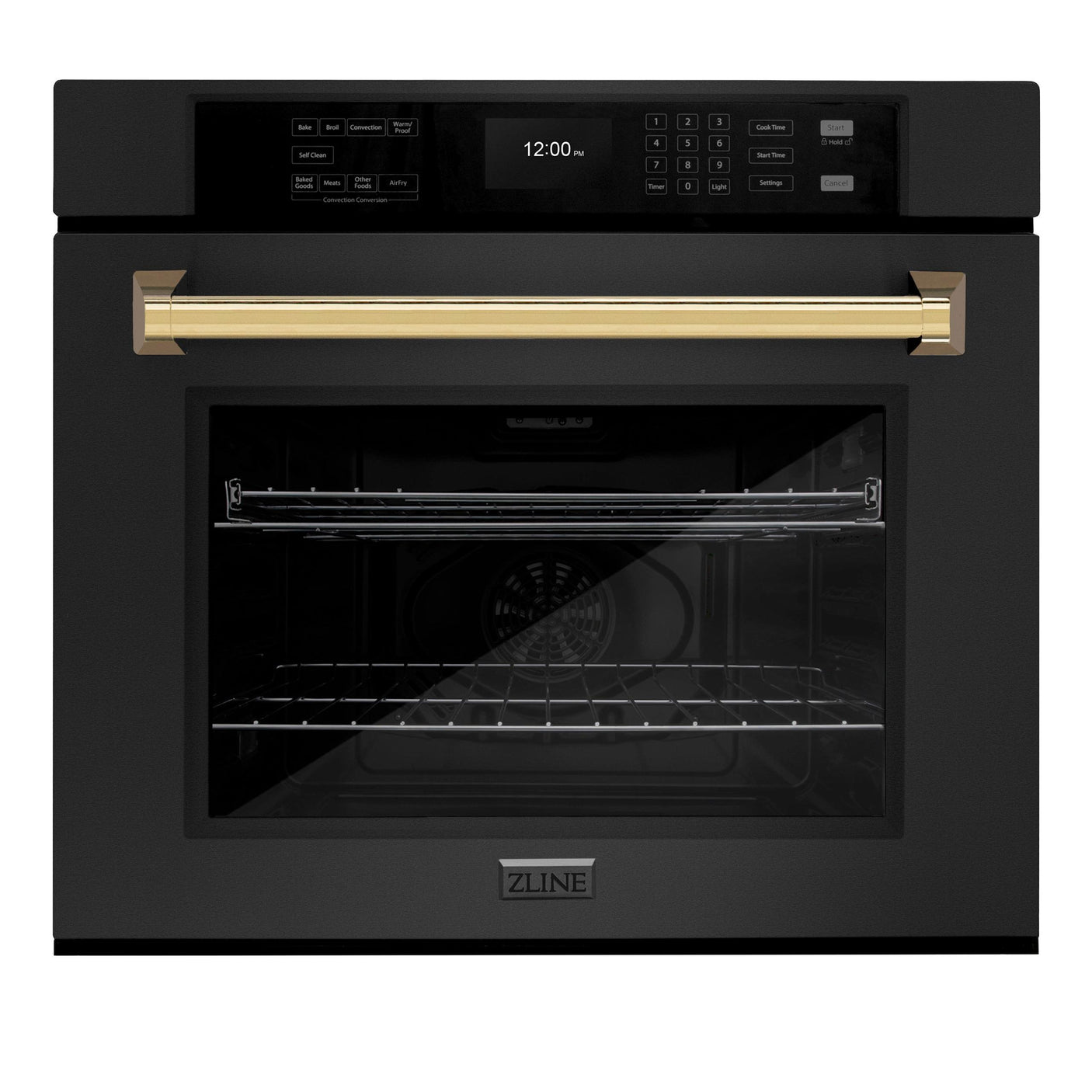 ZLINE 30 in. Autograph Edition Professional True Convection Single Wall Oven with Air Fry and Self Clean in Black Stainless Steel with Champagne Bronze Handle (WASBZ-30-CB)