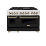 ZLINE Autograph Edition 48 in. 6.0 cu. ft. Dual Fuel Range with Gas Stove and Electric Oven in Fingerprint Resistant Stainless Steel with Black Matte Door and Champagne Bronze Accents (RASZ-BLM-48-CB)