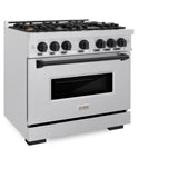 ZLINE Autograph Edition 36 in. 5.2 cu. ft. Classic Dual Fuel Range with 6 Burner Gas Cooktop and Electric Convection Oven in DuraSnow' Stainless Steel with Matte Black Accents (CDRSZ-36-MB)