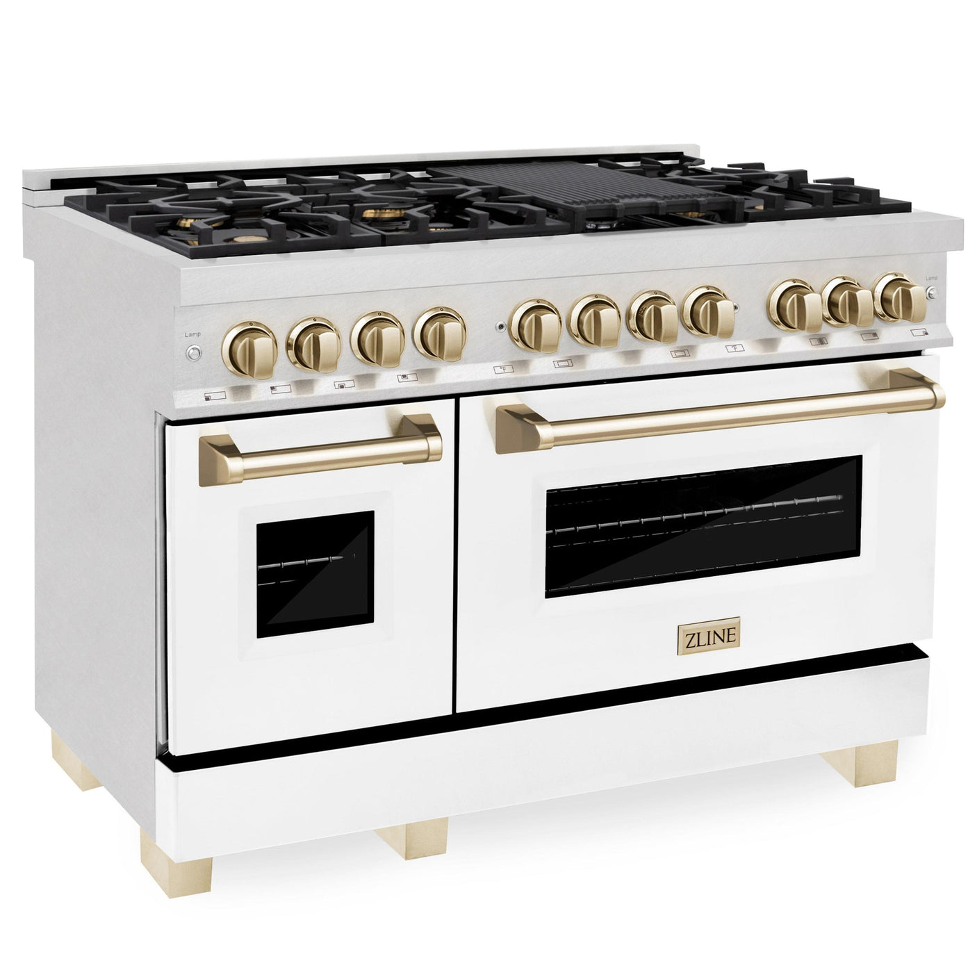 ZLINE Autograph Edition 48" 6.0 cu. ft. Dual Fuel Range with Gas Stove and Electric Oven in DuraSnow Stainless Steel with White Matte Door with Accents (RASZ-WM-48) [Color: Champagne Bronze]