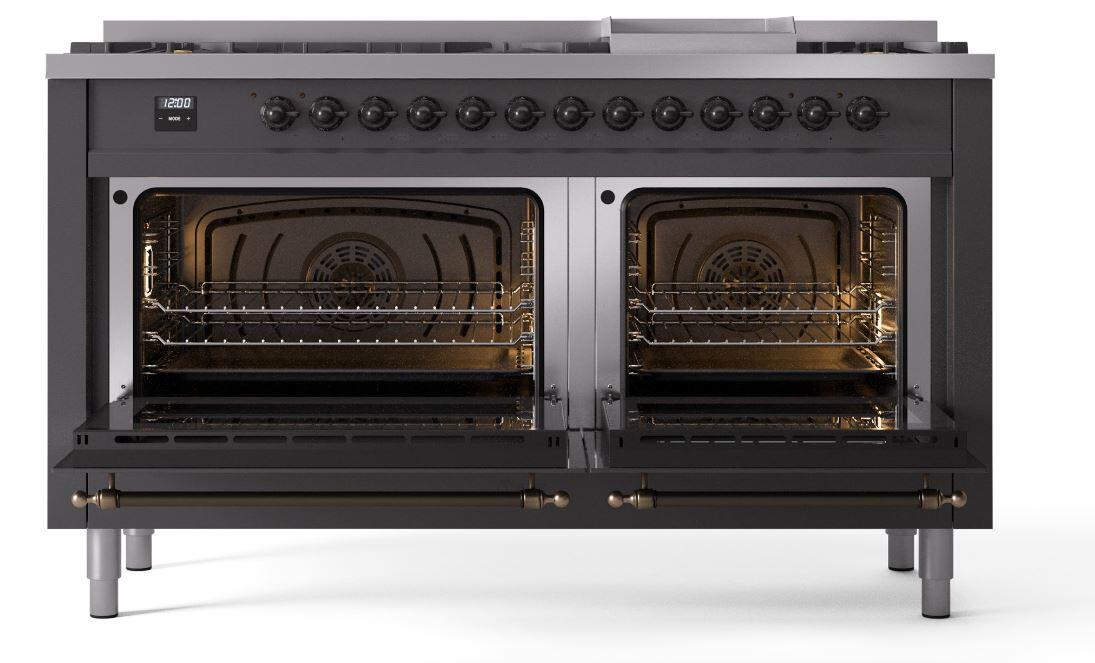 Nostalgie II 60 Inch Dual Fuel Liquid Propane Freestanding Range in Matte Graphite with Bronze Trim