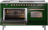 Nostalgie II 60 Inch Dual Fuel Natural Gas Freestanding Range in Emerald Green with Copper Trim