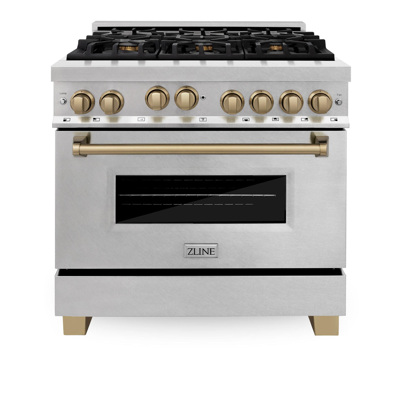 ZLINE Autograph Edition 36" 4.6 cu. ft. Range with Gas Stove and Gas Oven in DuraSnow® Stainless Steel with Accents (RGSZ-SN-36) [Color: Champagne Bronze]