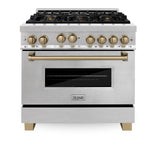 ZLINE Autograph Edition 36" 4.6 cu. ft. Range with Gas Stove and Gas Oven in DuraSnow® Stainless Steel with Accents (RGSZ-SN-36) [Color: Champagne Bronze]