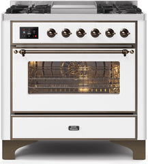 Majestic II 36 Inch Dual Fuel Natural Gas Freestanding Range in White with Bronze Trim