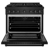 ZLINE 36 in. 5.2 cu. ft. Paramount Dual Fuel Range with 6 Burner Gas Cooktop and Electric Convection Oven in Black Stainless Steel (SDRB-36)