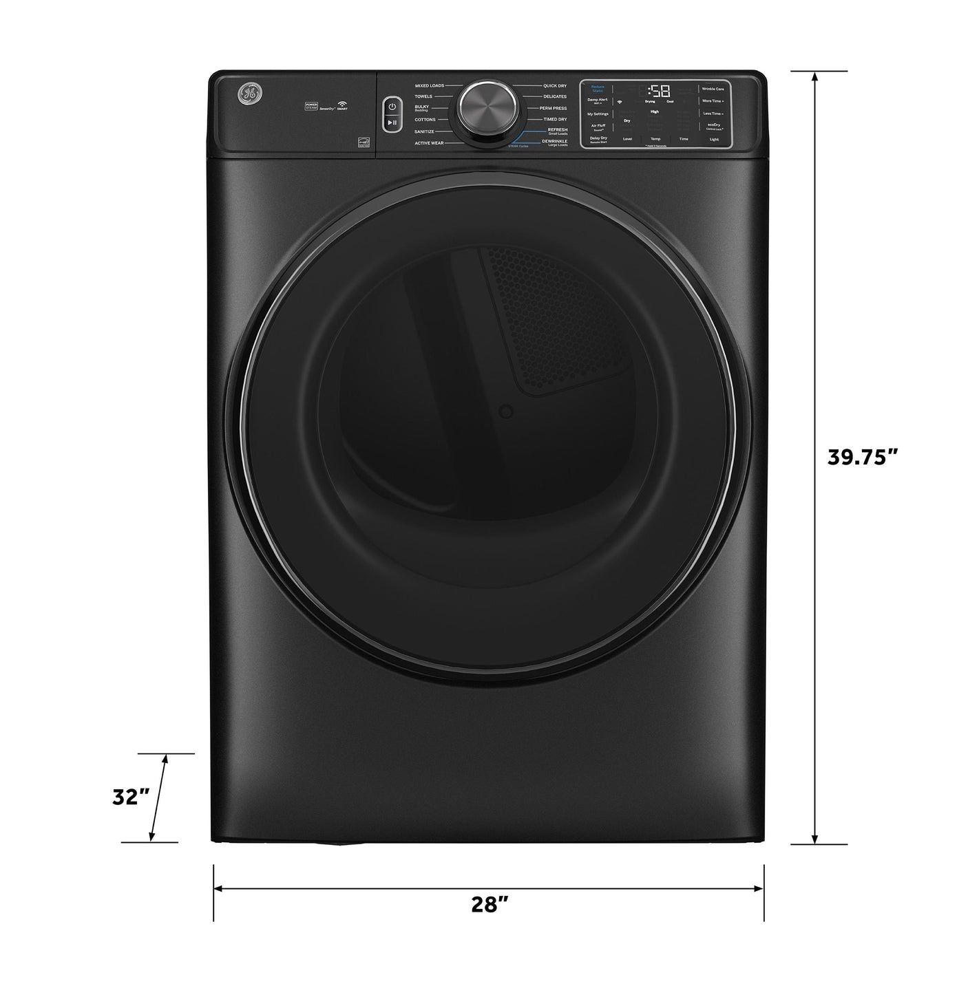 GE® ENERGY STAR® 7.8 cu. ft. Capacity Smart Front Load Electric Dryer with Steam and Sanitize Cycle