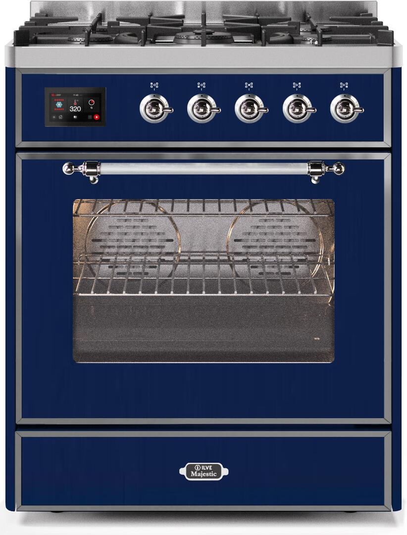 Majestic II 30 Inch Dual Fuel Liquid Propane Freestanding Range in Blue with Chrome Trim