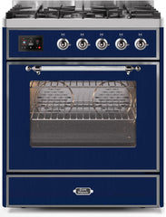 Majestic II 30 Inch Dual Fuel Liquid Propane Freestanding Range in Blue with Chrome Trim