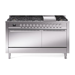 ILVE Professional Plus II 60 UP60FQMPSS Freestanding Dual Fuel Range with 9 Sealed Burners Yes Double Oven with Solid Door in Stainless Steel with Stainless Steel knobs