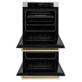 ZLINE 30 in. Autograph Edition Professional True Convection Double Wall Oven with Air Fry and Self Clean in Stainless Steel with Champagne Bronze Handles (WADZ-30-CB)