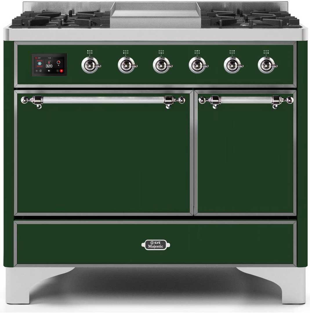 Majestic II 40 Inch Dual Fuel Natural Gas Freestanding Range in Emerald Green with Chrome Trim