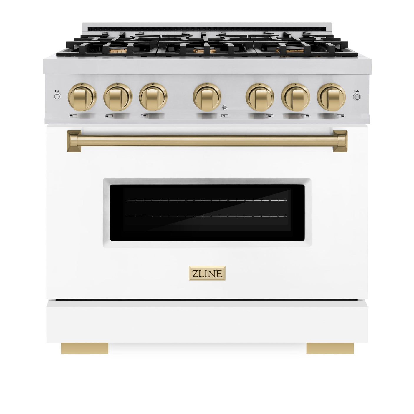 ZLINE Autograph Edition 36 in. 5.2 cu. ft. Classic Dual Fuel Range with 6 Burner Gas Cooktop and Electric Convection Oven in Stainless Steel with White Matte Door and Champagne Bronze Accents (CDRZ-WM-36-CB)